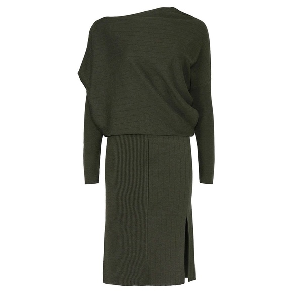 VICTOR ALFARO Rib Knit Off Shoulder Long Sleeve Midi Side Slit Sweater Dress XL - Picture 7 of 8